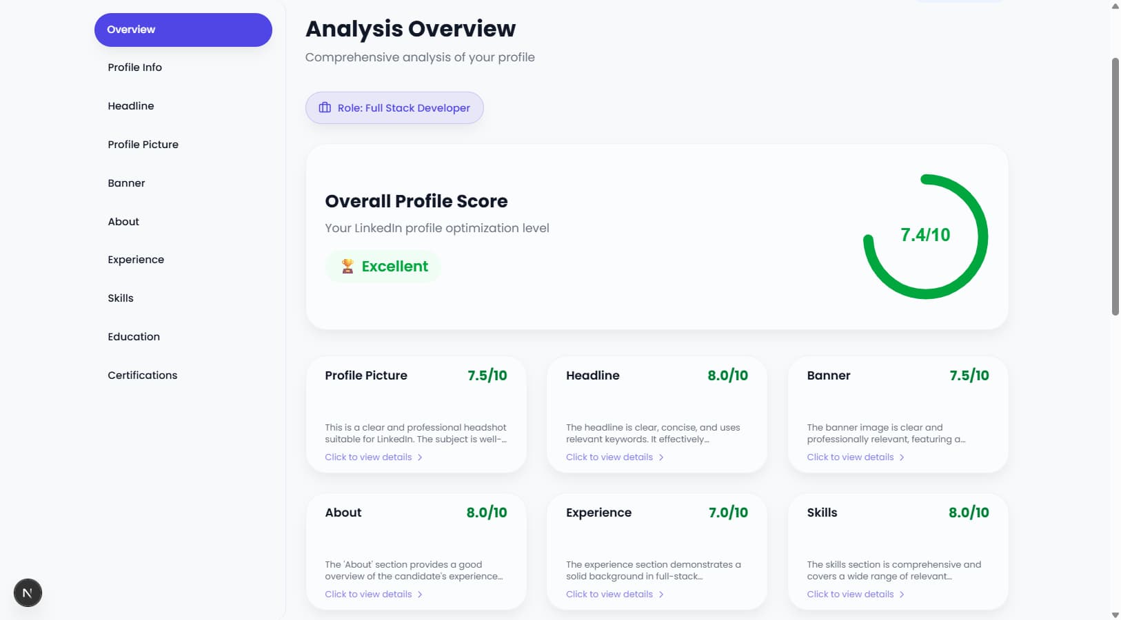 LinkedIn Profile Scoring preview