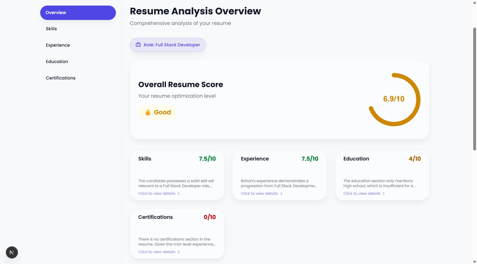Resume Scoring preview